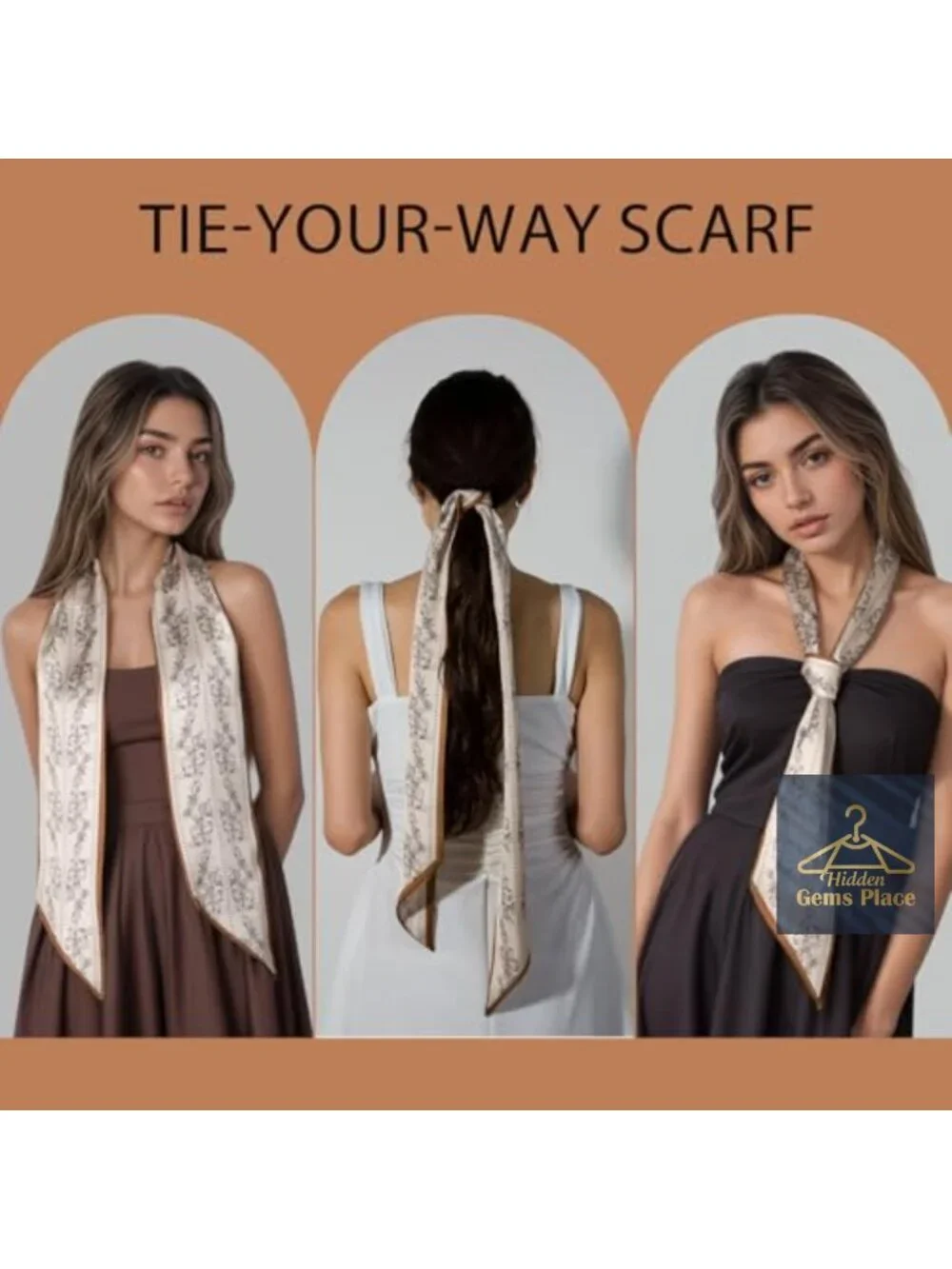 Silk-Like Skinny Scarf for Bag Purse Handbag, Hair Scarf Headband